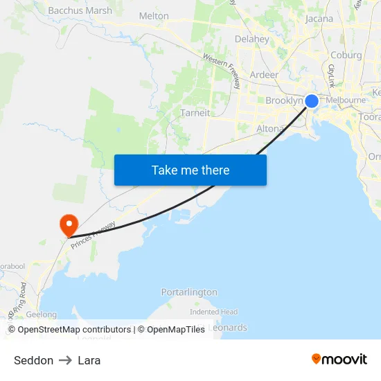 Seddon to Lara map