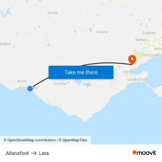Allansford to Lara map