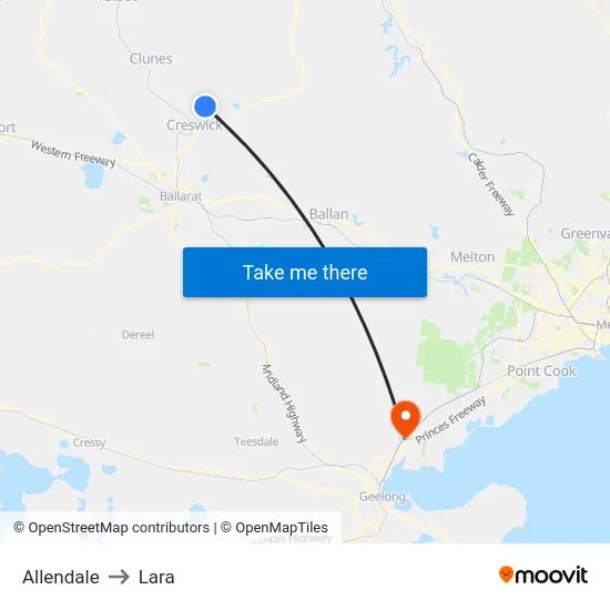 Allendale to Lara map