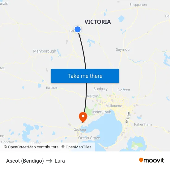 Ascot (Bendigo) to Lara map