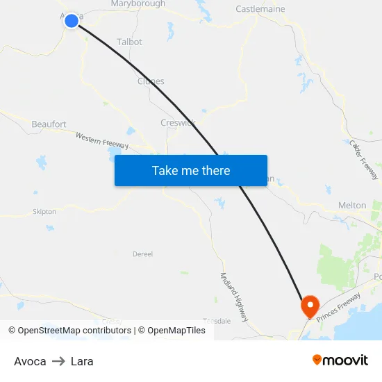Avoca to Lara map