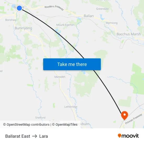 Ballarat East to Lara map