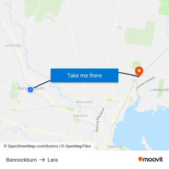 Bannockburn to Lara map