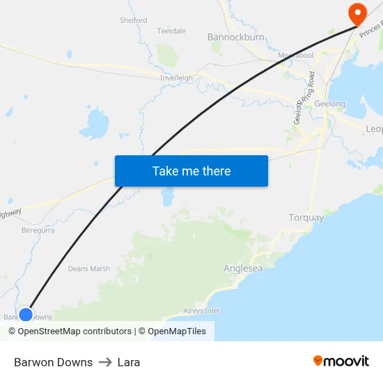 Barwon Downs to Lara map