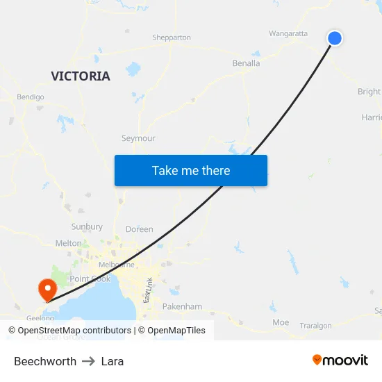Beechworth to Lara map