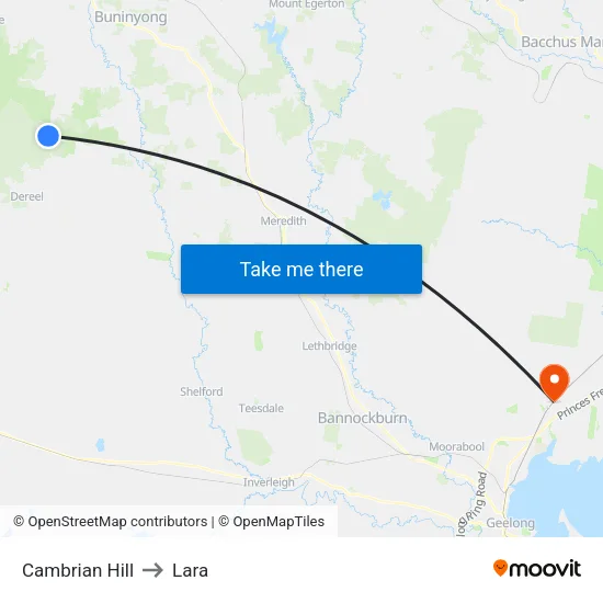 Cambrian Hill to Lara map