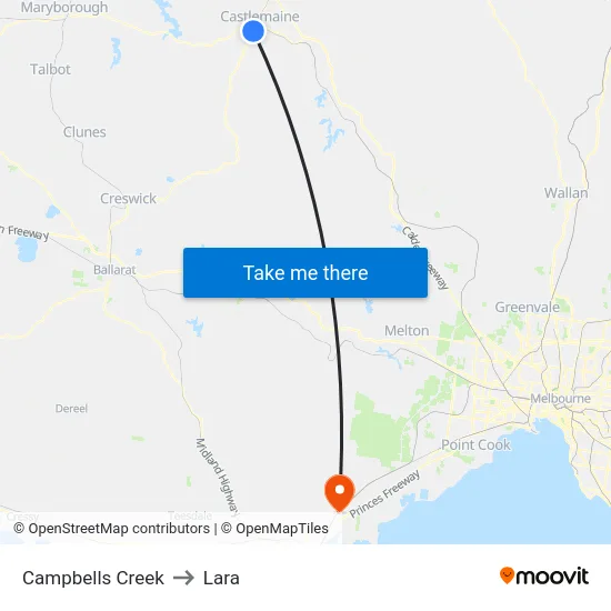 Campbells Creek to Lara map