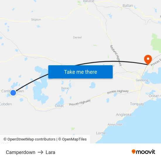 Camperdown to Lara map