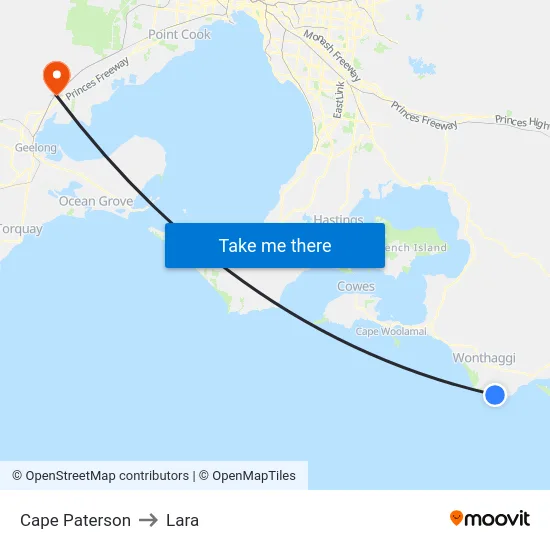 Cape Paterson to Lara map