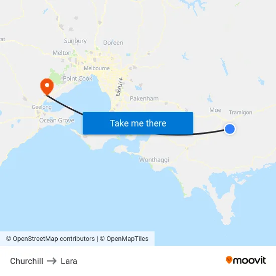 Churchill to Lara map