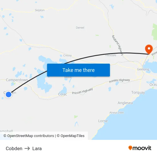 Cobden to Lara map