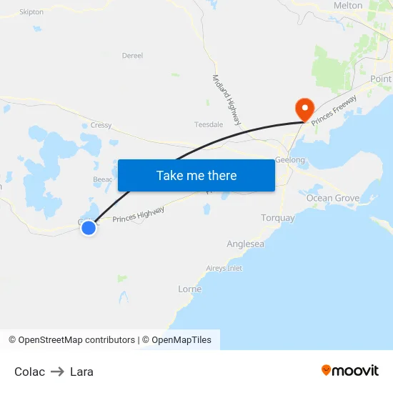 Colac to Lara map