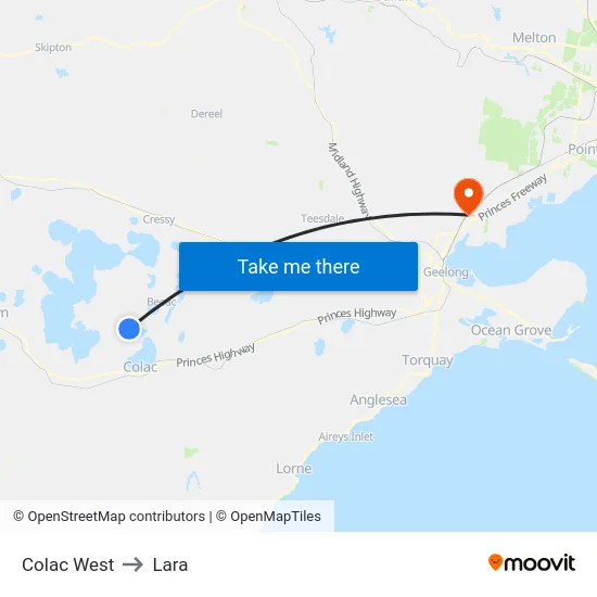Colac West to Lara map
