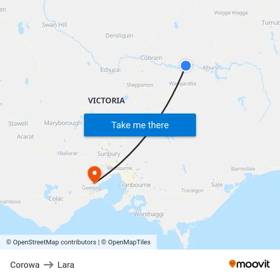 Corowa to Lara map