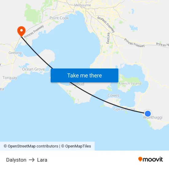 Dalyston to Lara map