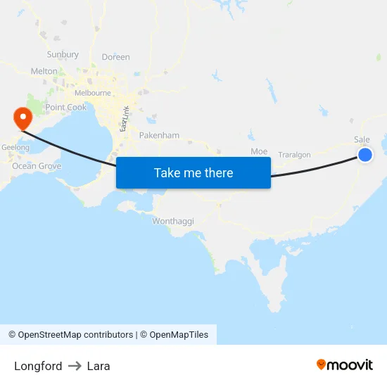 Longford to Lara map