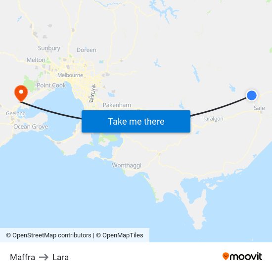 Maffra to Lara map