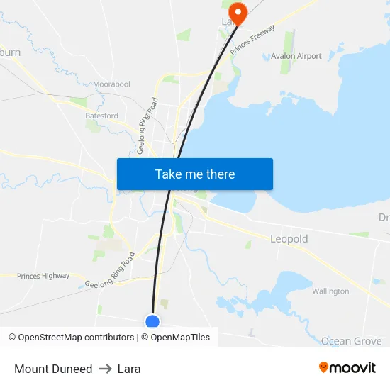 Mount Duneed to Lara map