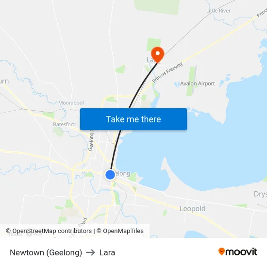 Newtown (Geelong) to Lara map