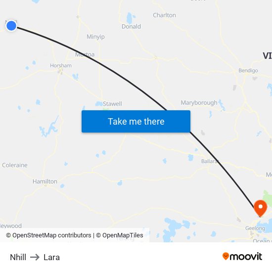 Nhill to Lara map