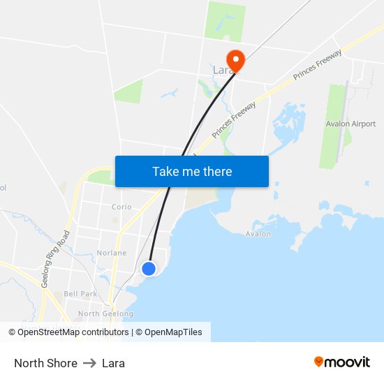 North Shore to Lara map