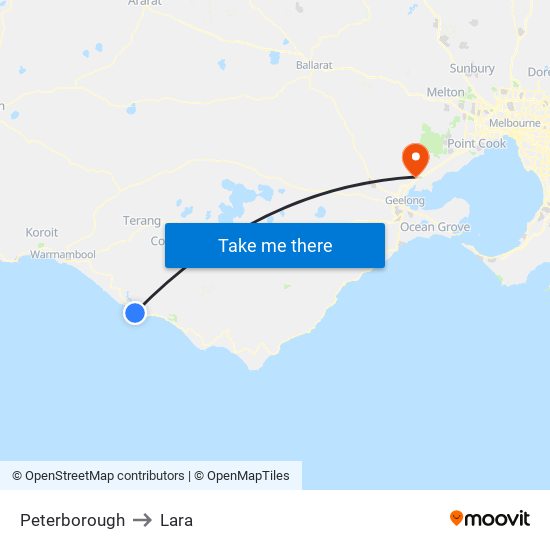 Peterborough to Lara map