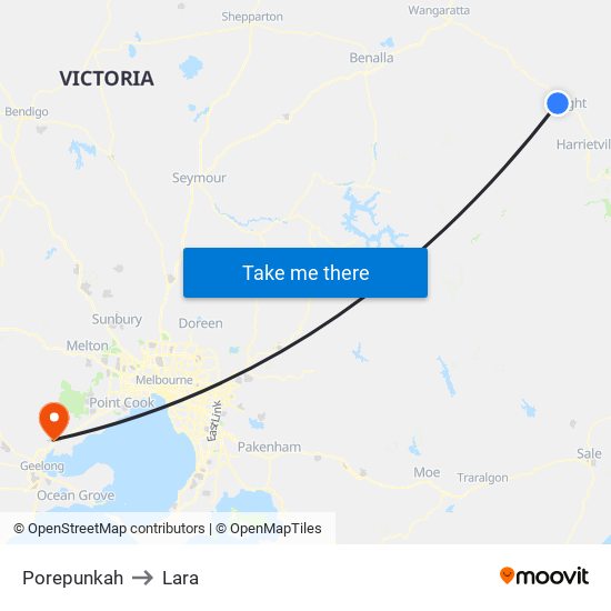 Porepunkah to Lara map