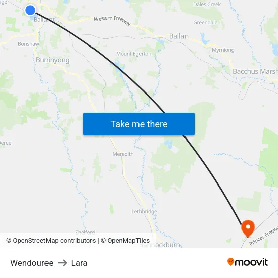 Wendouree to Lara map