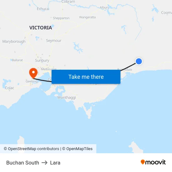 Buchan South to Lara map