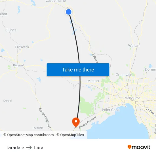 Taradale to Lara map