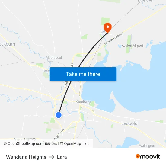 Wandana Heights to Lara map
