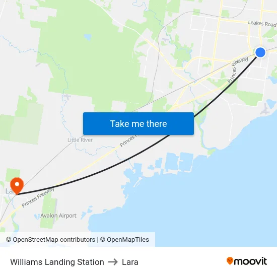 Williams Landing Station to Lara map