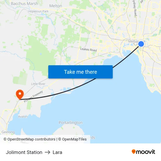 Jolimont Station to Lara map
