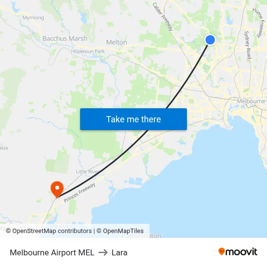 Melbourne Airport MEL to Lara map
