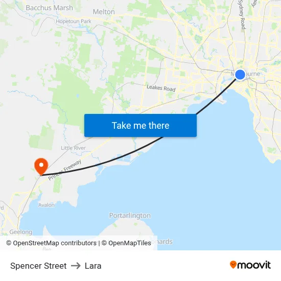 Spencer Street to Lara map