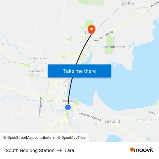 South Geelong Station to Lara map