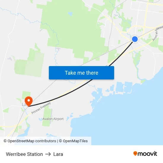 Werribee Station to Lara map