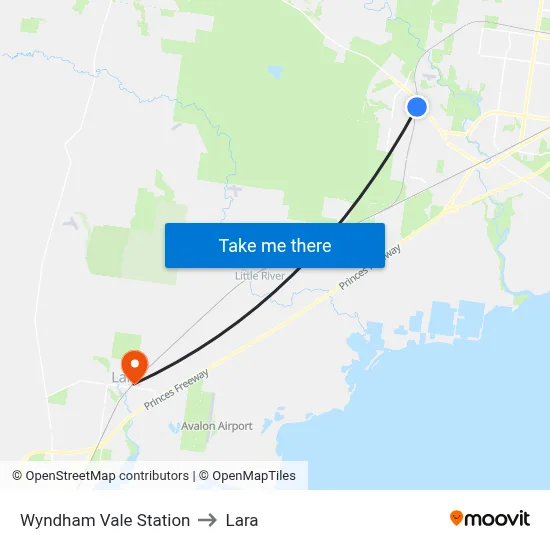 Wyndham Vale Station to Lara map