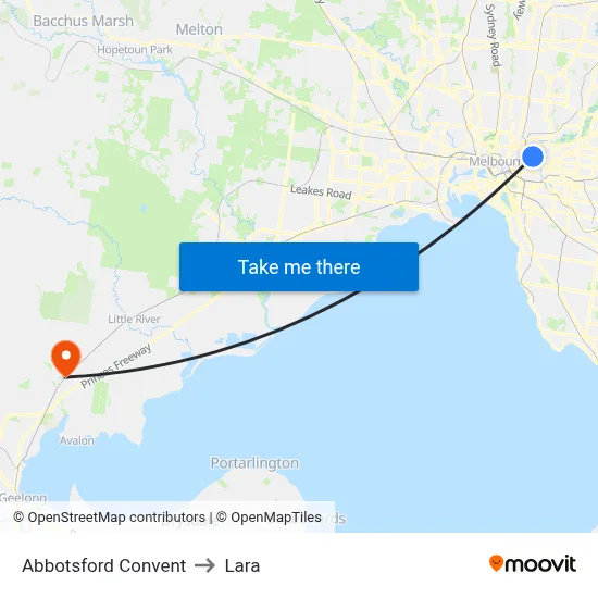 Abbotsford Convent to Lara map
