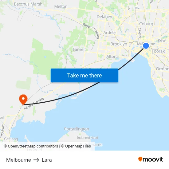 Melbourne to Lara map