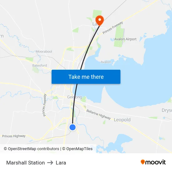 Marshall Station to Lara map