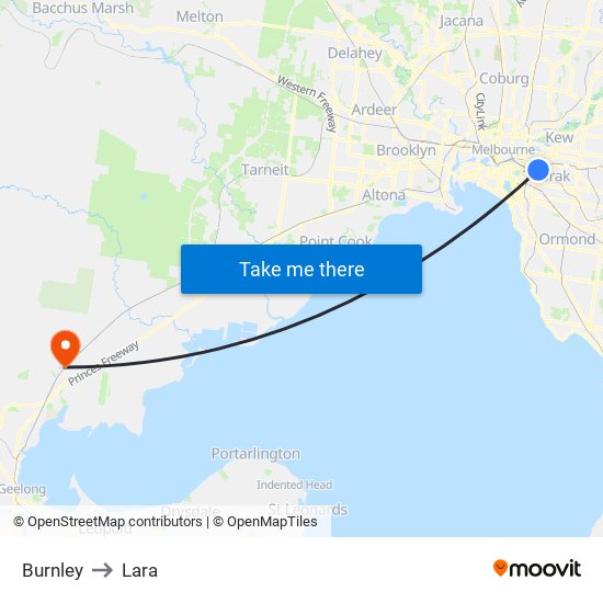 Burnley to Lara map