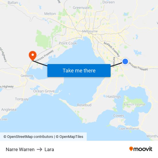 Narre Warren to Lara map