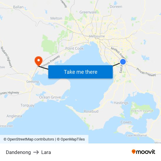 Dandenong to Lara map