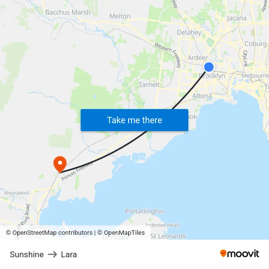 Sunshine to Lara map