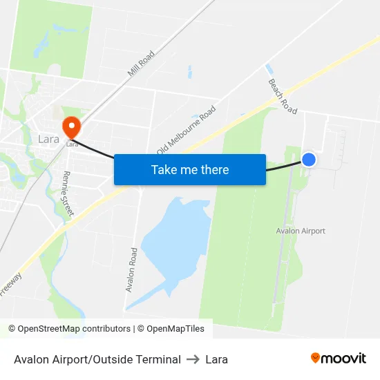 Avalon Airport/Outside Terminal to Lara map