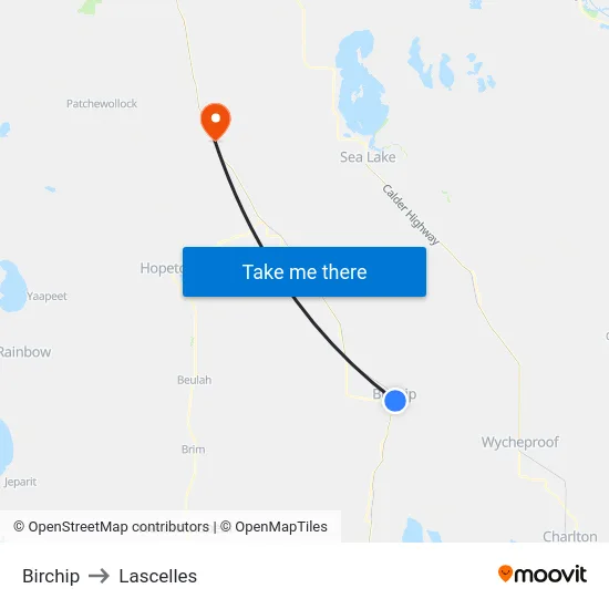 Birchip to Lascelles map
