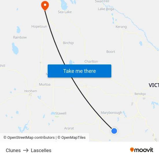 Clunes to Lascelles map
