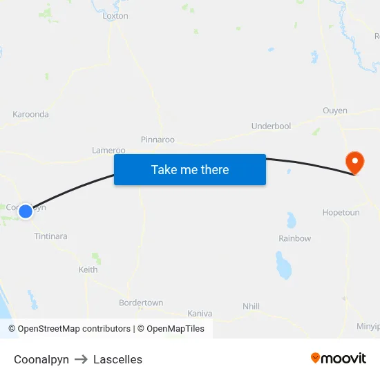 Coonalpyn to Lascelles map