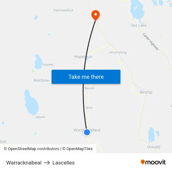 Warracknabeal to Lascelles map